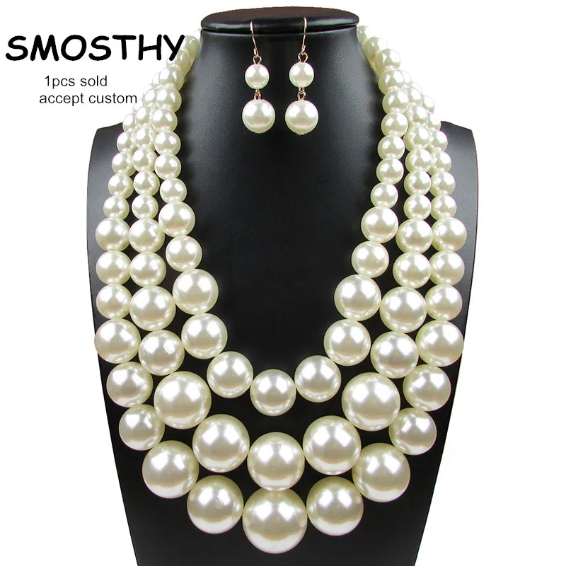 Трехслойный комплект украшений для женщин с подвесками на шею и серьгами из имитации жемчуга OJS022 1 продан.