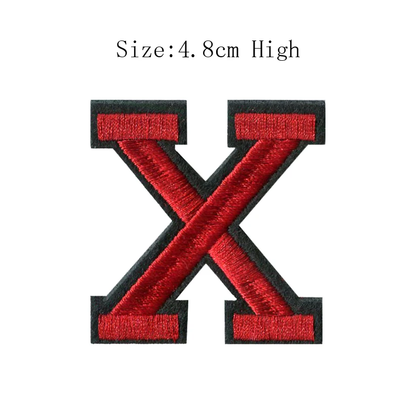 X bagde 1 шт., A-Z, красная нить и черный фон, английские буквы алфавита, Смешанные Вышитые значки, железные нашивки для одежды, высота 48 мм - Цвет: X bagde