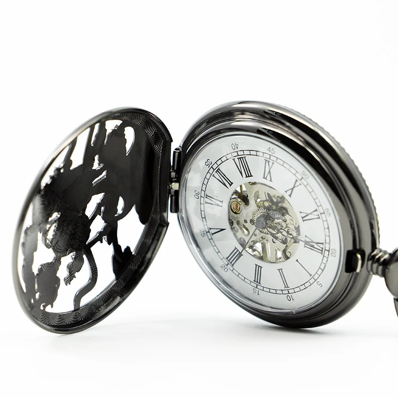 Black Beast Kylin Skull Handmade Mechanical Pocket Watch Vintage Pendant Necklace Bracelet Steampunk Clock Gift