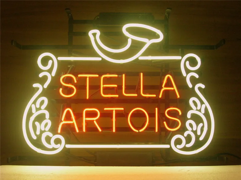

Неоновая вывеска для TELLA ARTOIS BELGIAN LAGER вывеска настоящий стеклянный пивной бар Пивной дисплей наружный светильник вывески 17*14"