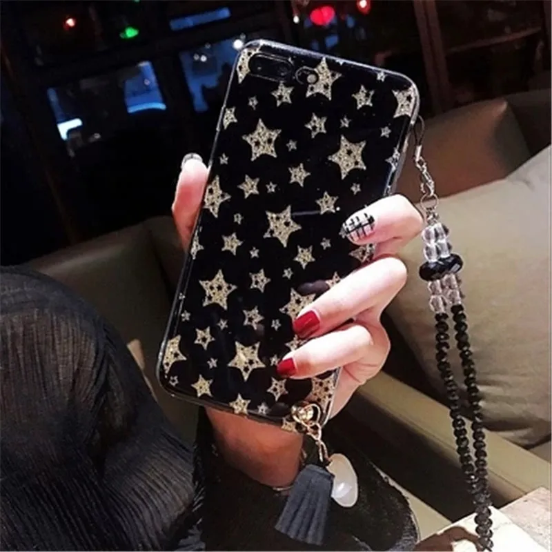 XSMYiss Case For iPhone 11 Pro MAX XS XR X 6 6S 7 8 Plus Surface Smooth Pentagram Glitter Glossy Tassel pendant Phone |