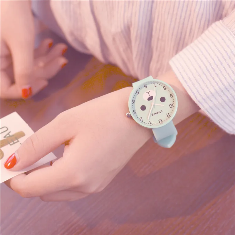 Ulzzang, модные брендовые Детские часы с милым медведем из мультфильма, удобные силиконовые детские кварцевые часы, простые наручные часы для девочек