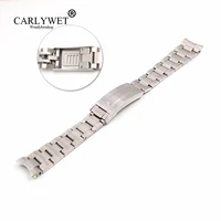 carlywet 20mm silver stainless steel solid curved end screw links glide lock clasp watch band bracelet for submariner gmt