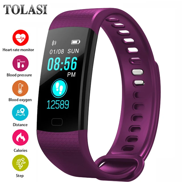 TOLASI, для женщин, мужчин, умный браслет, Bluetooth, пульсометр, кровяное давление, шагомер, часы, светодиодный, спортивный браслет, часы для Android IOS