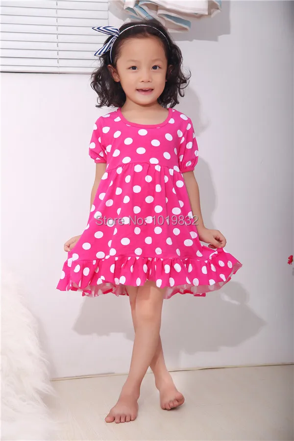 2014 год милое платье для девочки с дизайном розового цвета белым горошком