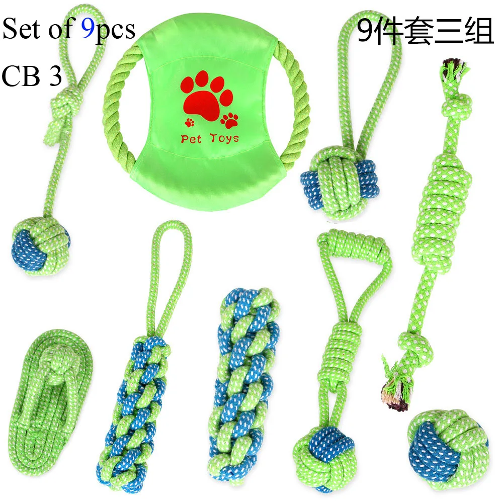 Set of 9 CB3 Набор игрушек для укуса собаки сопротивляющийся хлопковой веревке мяч кости интерактивные Обучающие игрушки собака жевательный узел зубы Чистящая игрушка для кошки щенка питомца - Цвет: Set of 9 CB3