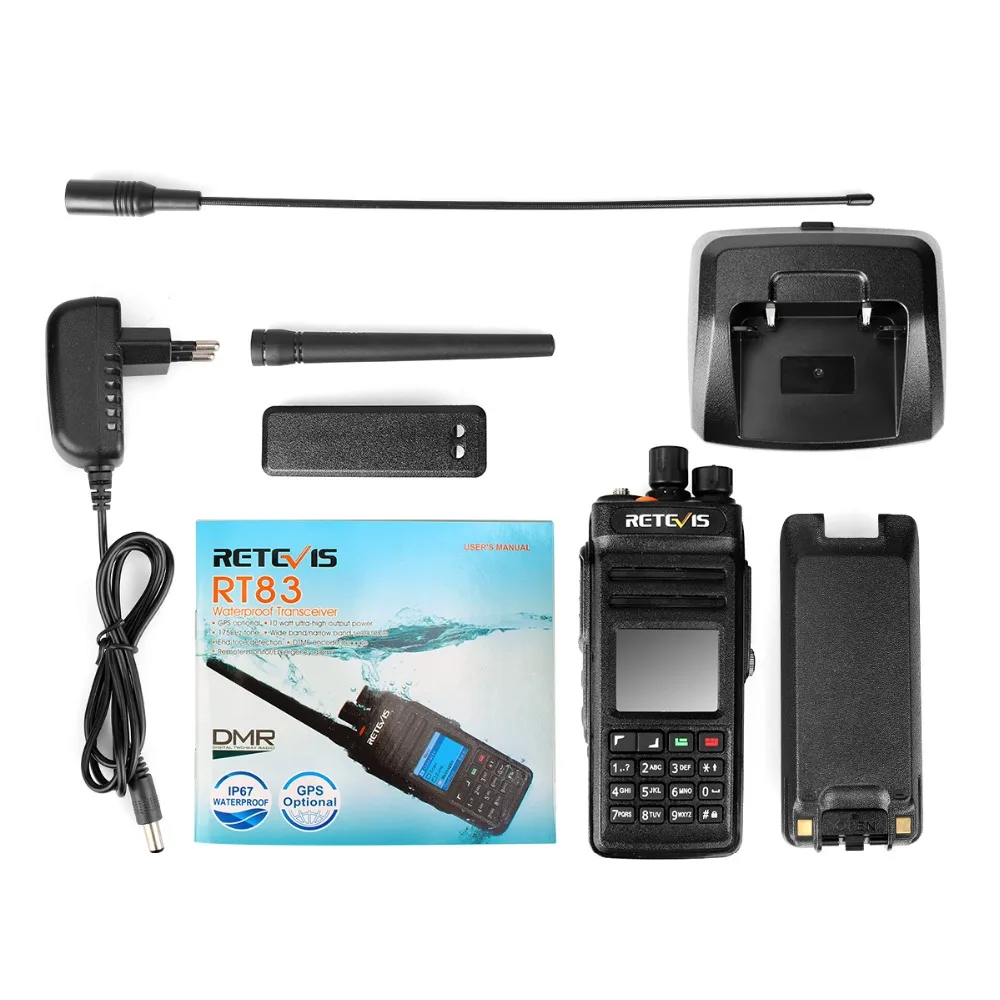 Retevis RT83 DMR Digital Walkie Talkie (GPS) IP67 Waterproof Dustproof UHF Handheld Amateur Outdoor Two Way Radio+Program Cable