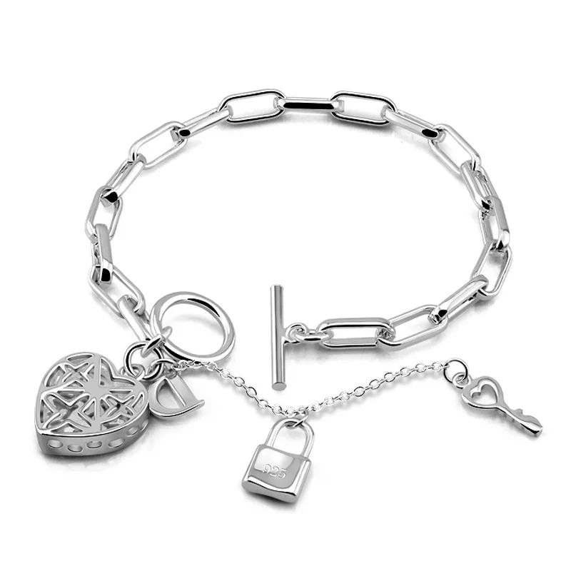 Модный серебряный кулон в форме сердца браслет из стерлингового серебра 925 пробы