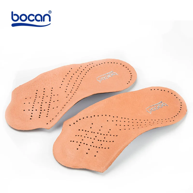 Bocan genuine leather insoles arch support for flat feet breathable insoles shock absorption for unisex
