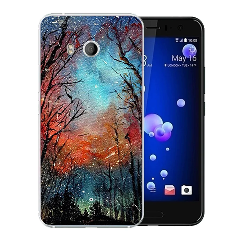 Модный чехол для HTC U11 силиконовый с рисунком звездного неба резиновая Прозрачная