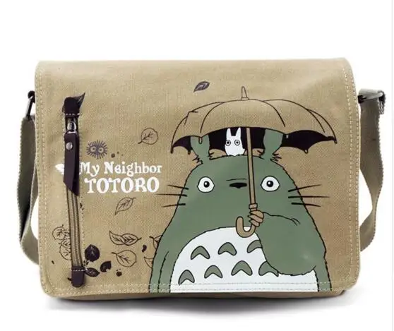 Модная сумка через плечо Totoro, мужские сумки-мессенджеры, Холщовая Сумка на плечо, мультяшная аниме, Мужская школьная сумка с буквами - Цвет: White and Khaki
