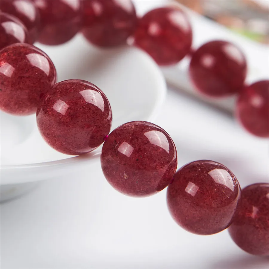 Genuine Red Natural Strawberry Quartz Gemstone Crystal Round Bead Stretch Bracelet 13mm | Украшения и аксессуары