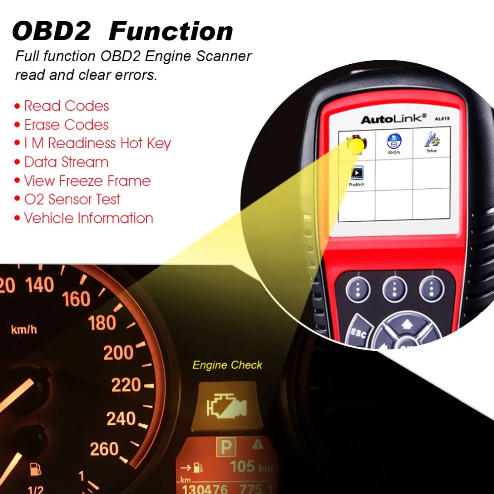 Autel Autolink AL619 OBD2 сканер автомобильный диагностический инструмент считыватель