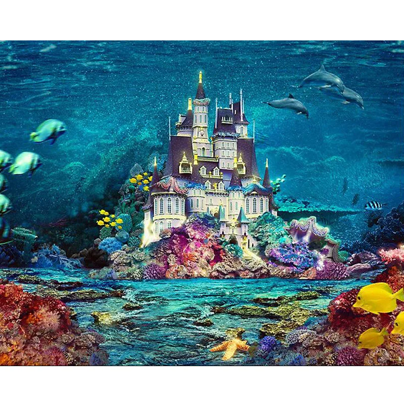 5D алмазов картина морского дна замок Вышивка крестом полная Алмазная горошек