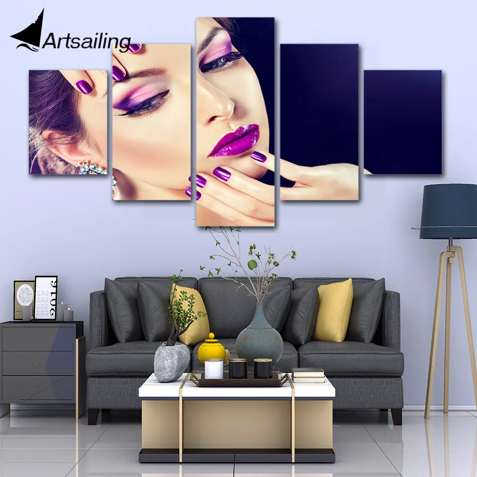 ArtSailing HD принт живопись для парикмахерских салонов фотографии Manicure5 шт рисунок в рамке на холсте Салон красоты макияж печати плакатов
