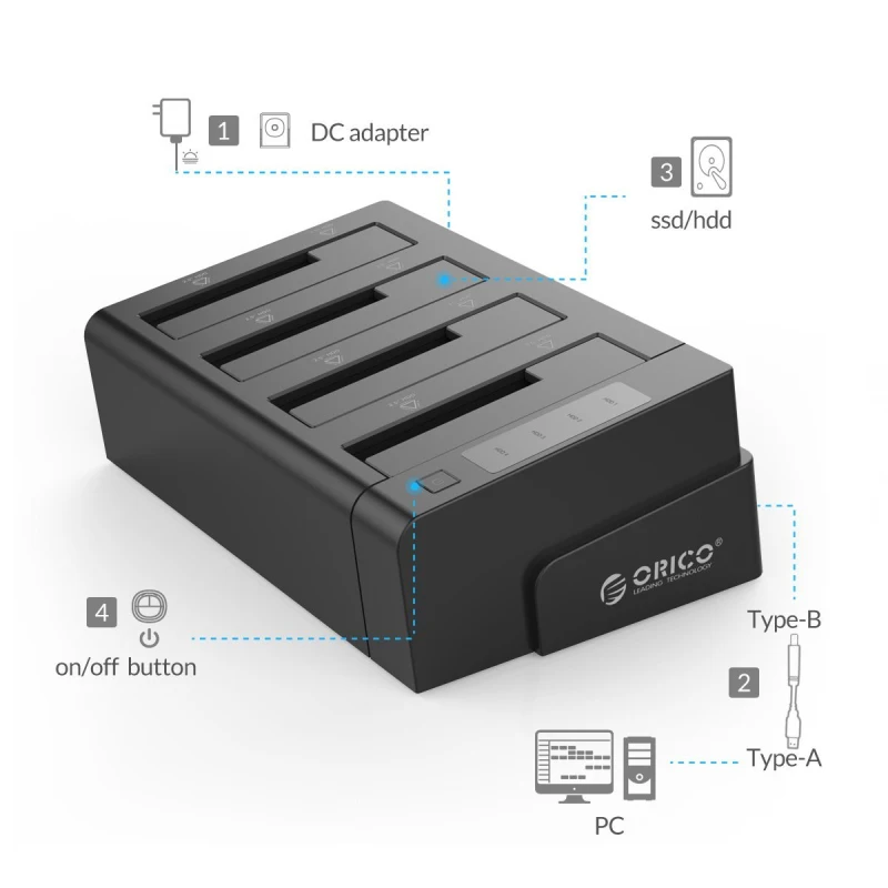 Док станция ORICO USB 3 0 для SATA 4 Bay внешний HDD док 2 5 дюйма SSD bay чехол жесткого диска