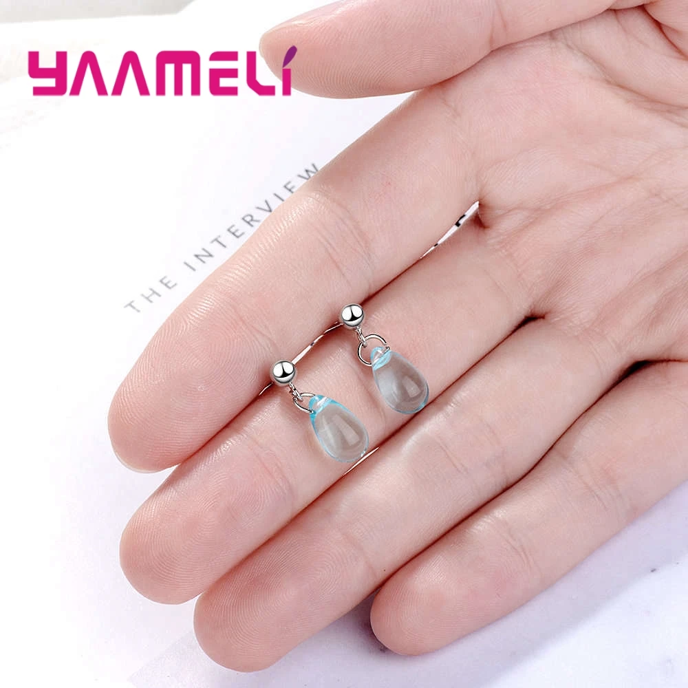 

New Fashion Women/Girl's Romantic 925 sterling Silver Blue CZ Stone Pierced Dangle Drop Earrings Jewelry Gift