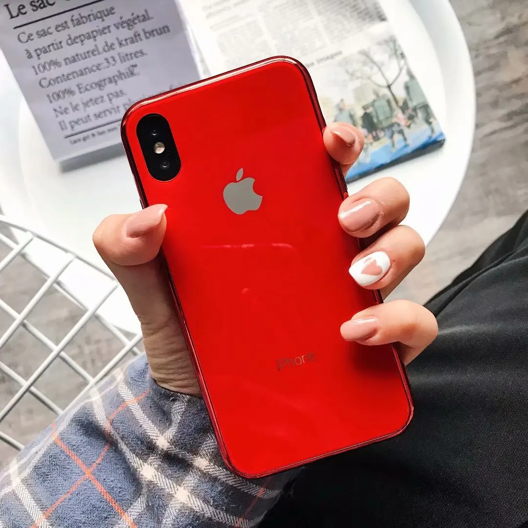 Чехол из закаленного стекла для IPhone X, 6s, 7, 8 Plus, мягкая рамка, жесткая задняя крышка, защитный зеркальный чехол для телефона, противоударный чехол - Цвет: red