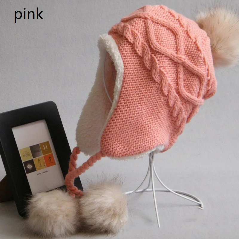 pinkS Родитель-ребенок женщины дети pom pom шары мода вязание шерсть шляпа наушники зима теплая открытый шапки женские зимние шапочки шапка женская шапки женские зимние шапка 9zAA719 - Цвет: pinkS