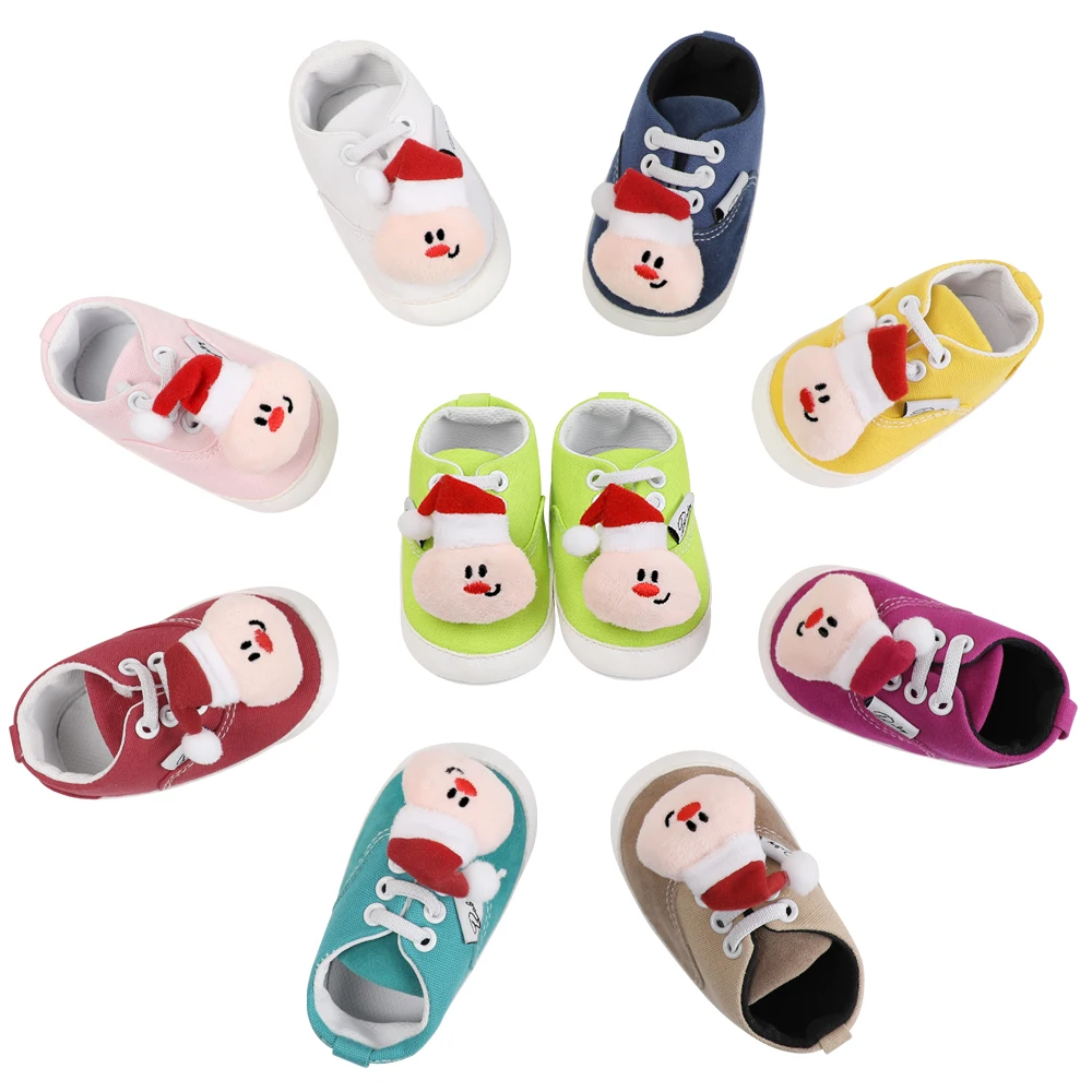 Colorful Newborn Baby Boys Girls Canvas Oxford Santa First Walkers Toddler Anti-slip Soled Prewalkers Shoe Lace-up Walker shoe |