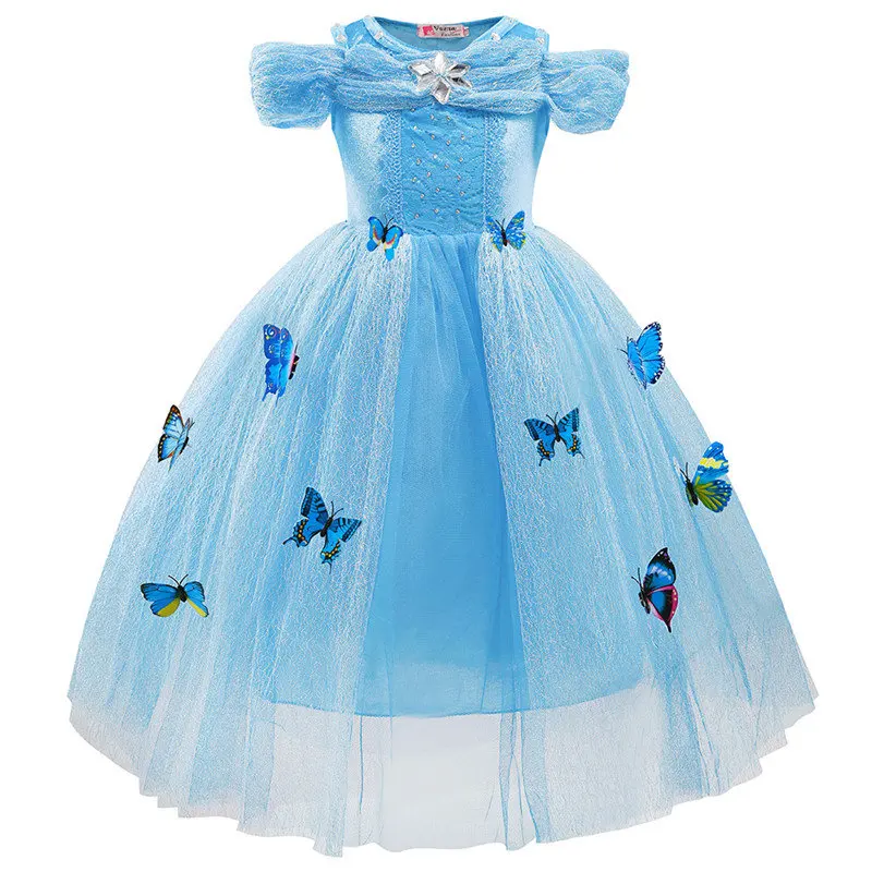 Disney Solid Color Cartoon Lace Dress Cinderella Princess Mesh Girl Fluffy Ice Romance | Детская одежда и обувь