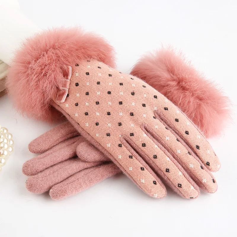 

Winter Wrist Ladies Cashmere Gloves For Touch Screen Female Rabbit Fur Wool Mittens Gloves Sweet Elegant All Match Women Gloves