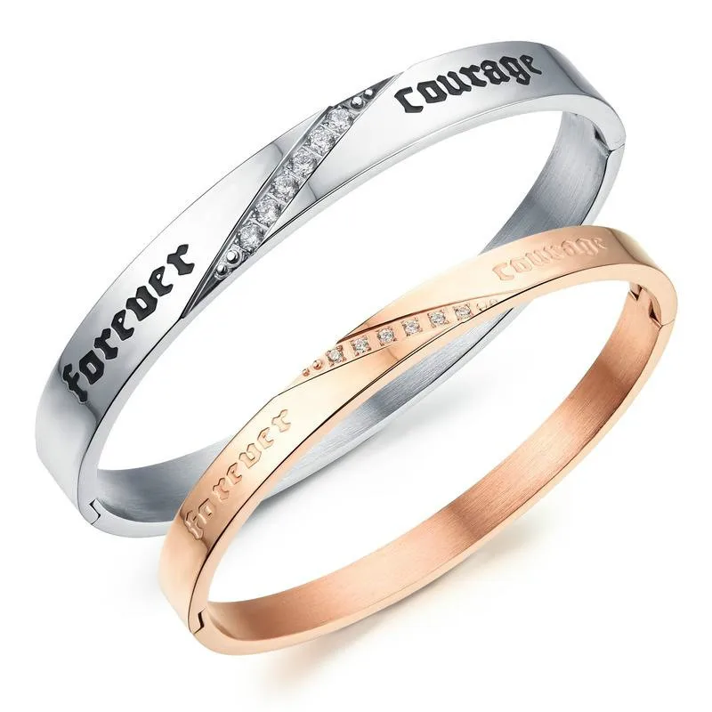 

Popular Crystal Silver Color / Rose Gold Color Men & Women Lovers' Bangle