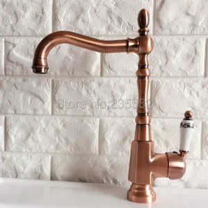 antique red copper kitchen sink faucet washbasin faucets ceramic lever cold hot water mixer bathroom taps deck mounted lnf418 free global shipping