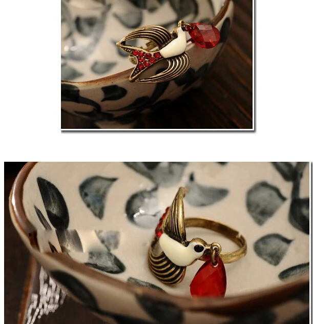 Кольцо в стиле готика панк винтажное с милыми птицами-ласточками r240 | Украшения и