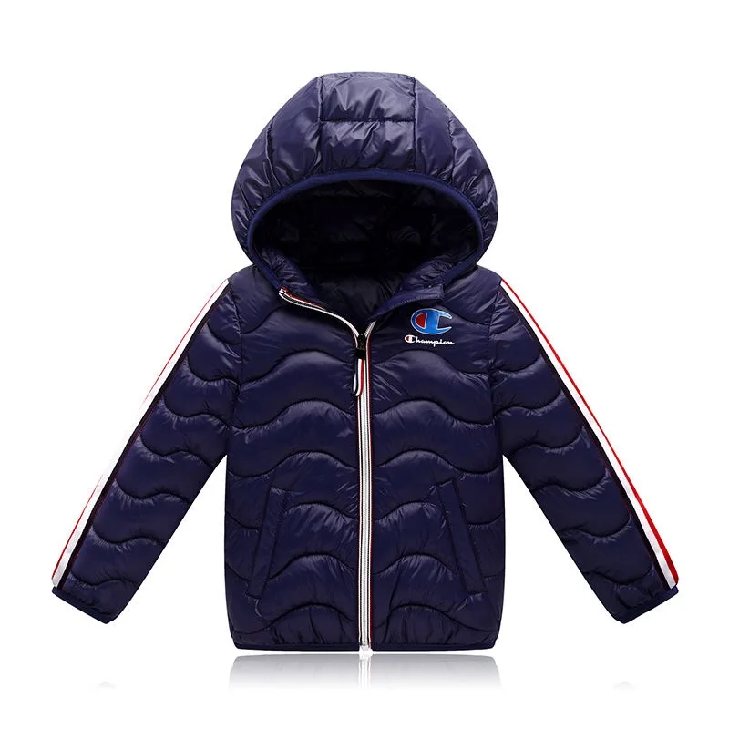 Navy Blue Coat Детская зимняя куртка для мальчика, коллекция года, детская верхняя одежда, детское пуховое хлопковое пальто, водонепроницаемый Зимний комбинезон, парка с капюшоном, пуховики для девочек - Цвет: Navy Blue Coat