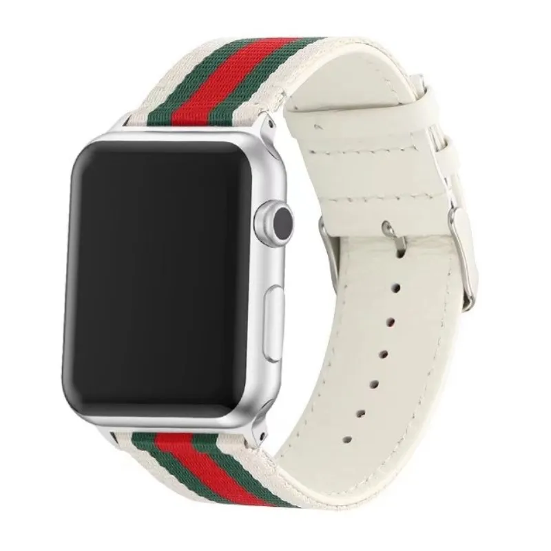 Полосатый тканые нейлон кожаным ремешком ремешок для Apple Watch 38 мм 42 часы ремень