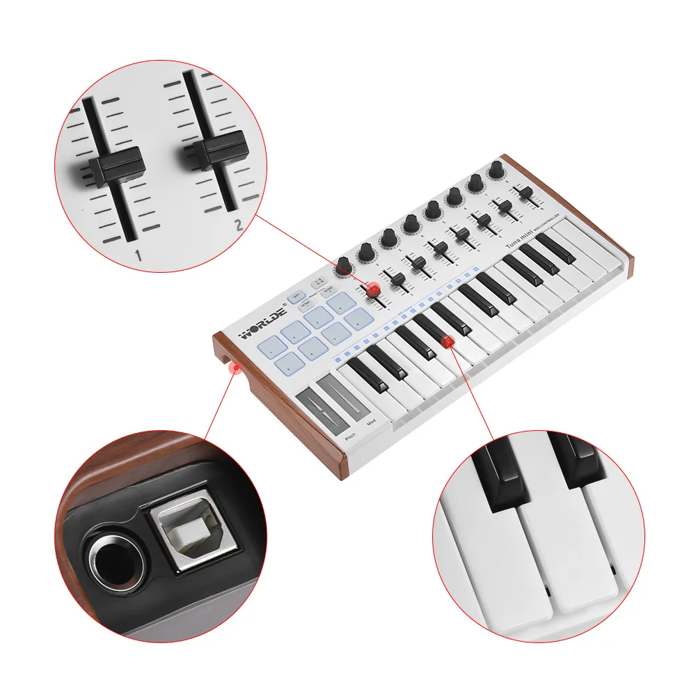 Мини-клавиатура MIDI с 25 клавишами ультрапортативная USB MIDI-клавиатура 8
