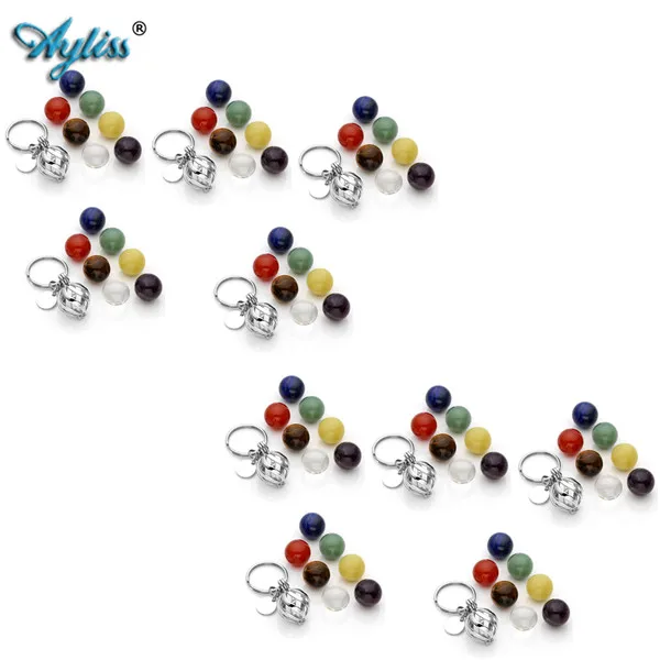 10 Set 7 Chakra Bead Ayliss медальон-подвеска, для ароматерапии эфирное масло диффузор брелок 6 вулканического камня бисера/7 Чакра бисера Нержавеющая сталь кольцо для ключей - Цвет: 10 Set 7 Chakra Bead