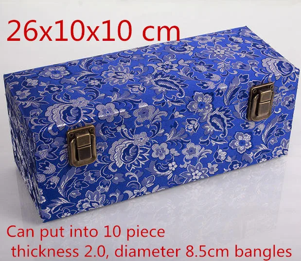 10 Grid Slot Luxury Chinese Wooden Bangle Storage Box Silk Brocade Decorative Jewelry Display Packaging Case  26x10x10cm