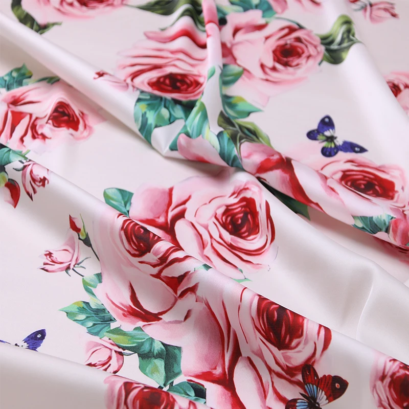 Розовая роза цветочный полиэстер сатин с принтом ткань мягкая имитация шелковой