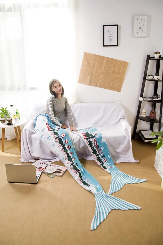 Рождественское одеяло с хвостом русалки Санта Клауса для взрослых вязаное