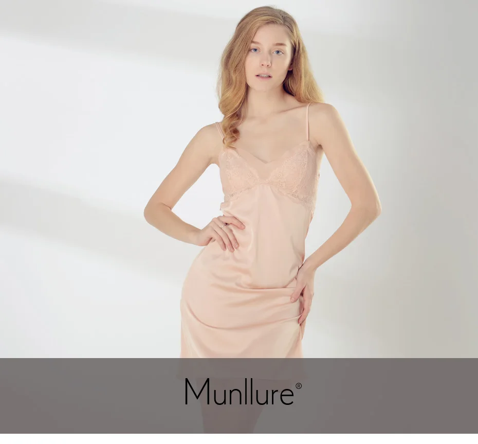 Munllure новая однотонная шелковая кружевная Цветочная сексуальная пижама женская модная открытая ночная рубашка с v-образным вырезом