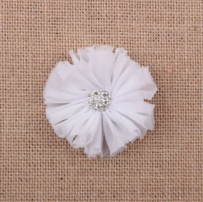 Fashion 7cm 16colors Artificial Frayed Chiffon Flower With Rhinestone Button Fluffy Fabric Flowers For DIY Baby Headbands |