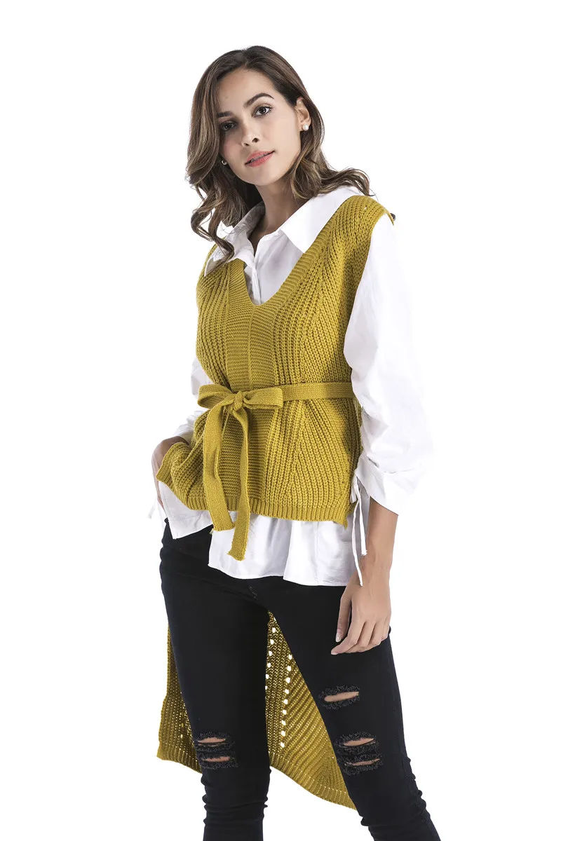 2018 Cuteelk женские V-Neck Lace-Up пуловеры жилет трикотаж Осень Одежда для весны осени зимы