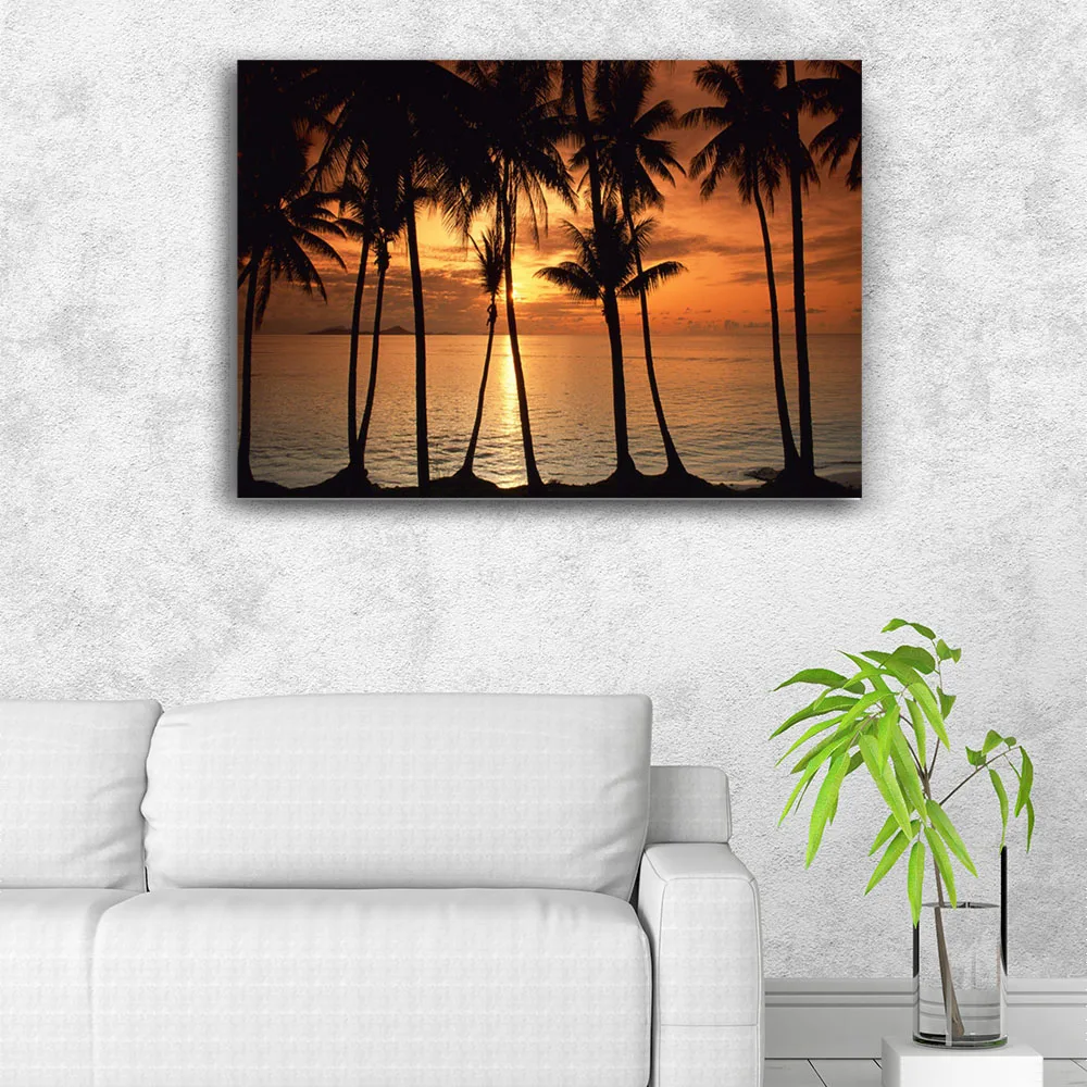 Led Canvas Sunset Ocean Mexico Palms Sky Nature Clouds Cozumel Palm Trees wall picture canvas painting light up printing artwork | Дом и сад