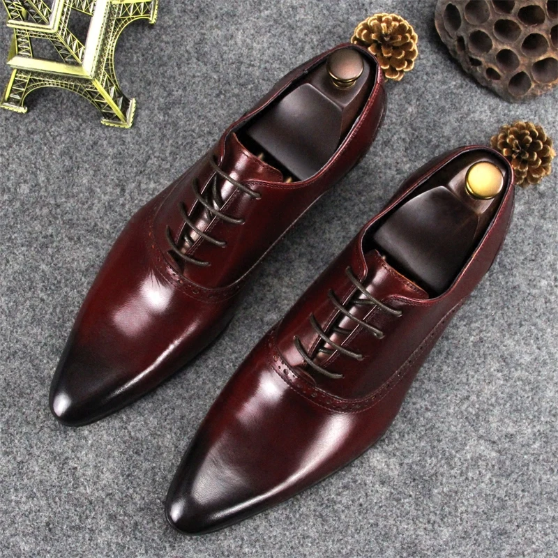 British Style Formal Suit Dress Shoes for men Flat heel Genuine leather Men's Wedding Party Shoe