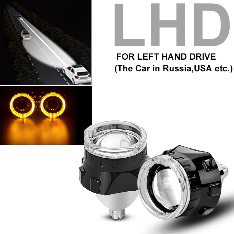 Yellow Ring LHD RACBOX 2 шт. Черный кожух 2,5 дюймов универсальный би ксенон HID объектив проектора с белым Красный Синий Желтый ангельские глазки кольцо для H4 H7 автомобиля - Цвет: Yellow Ring LHD