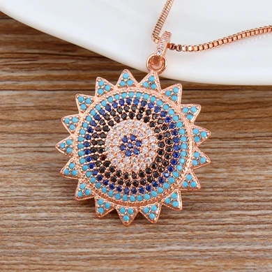 With Link-Rose Gold Индивидуальный дизайн CZ бусины медные цепи кулон Подсолнечник DIY ювелирные изделия для мужчин и женщин семейные вечерние и спортивные свадебные ожерелья - Окраска металла: With Link-Rose Gold