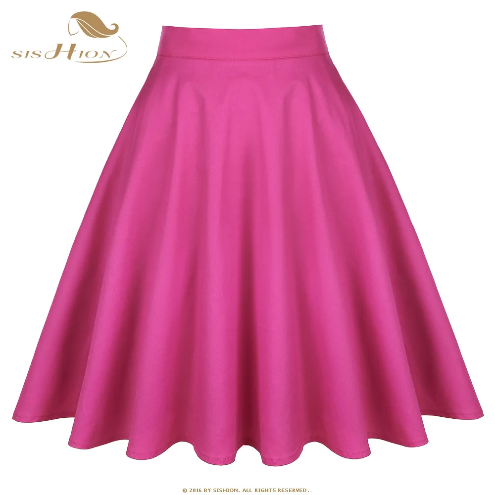 

SISHION Cotton Vintage Women Retro Rose Red High Waist Midi Skirts VD0020 2022 Saia Feminina Daily Short Summer Ladies Skirt