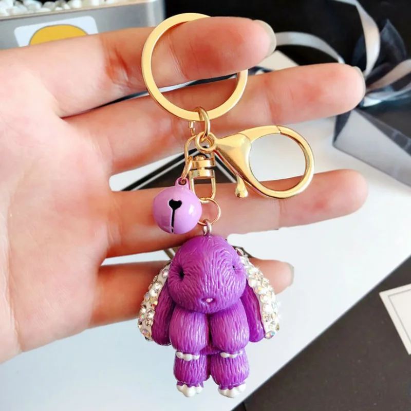 Резиновый брелок Стразы в виде кролика с колокольчиком милый сумке Женские