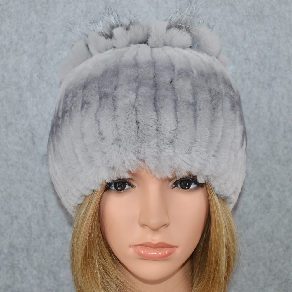 Горячая Распродажа Настоящий мех кролика Skullies Beanies шапки женские зимние теплые ручной работы вязаная шапка из меха кролика рекс шапки для девочек натуральный мех