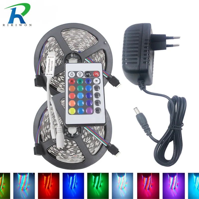 RGB Светодиодная лента светильник 3528 SMD2835 гибкая светодиодная лента водонепроницаемая лента Диодная лента 5 м 10 м 15 м 20 м RGB DC12V полосы контроллер Kti