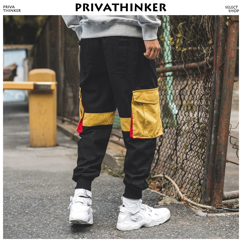 Privathinker Men Hiphop Sweat Pants 2018 Man Color Block Joggers Male Fall Streetwear Black Cargo Plus Size Trousers | Мужская одежда