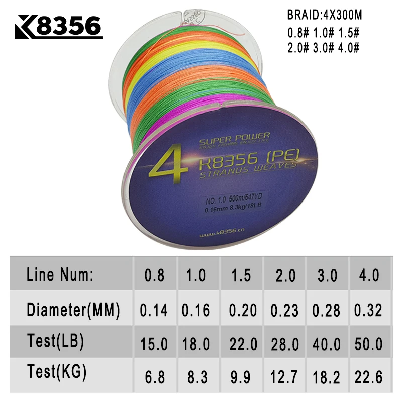 K8356 4 стойки PE плетеные лески 500 м 100% многонитевая плетеная леска 15 50LB 547 ярдов