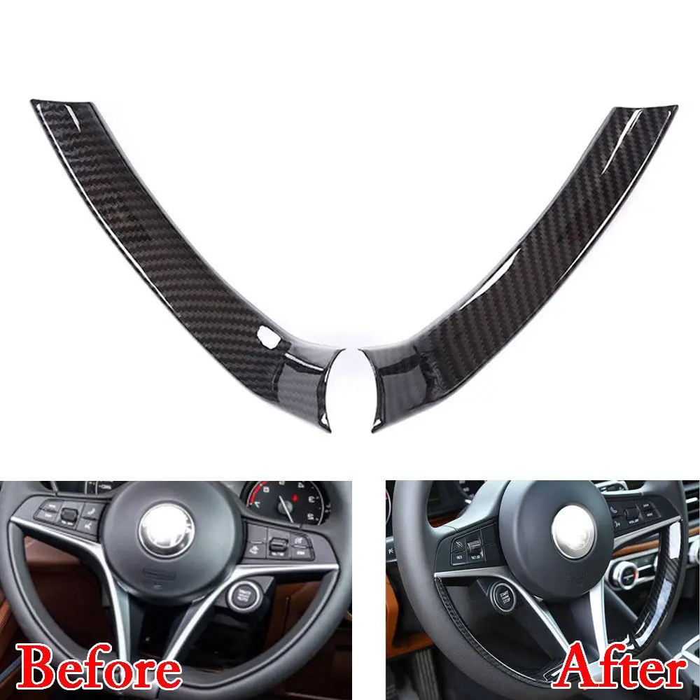 

2pcs Car Steering Wheel Molding Trim Cover Carbon Fiber Color For Alfa Romeo Giulia 2017
